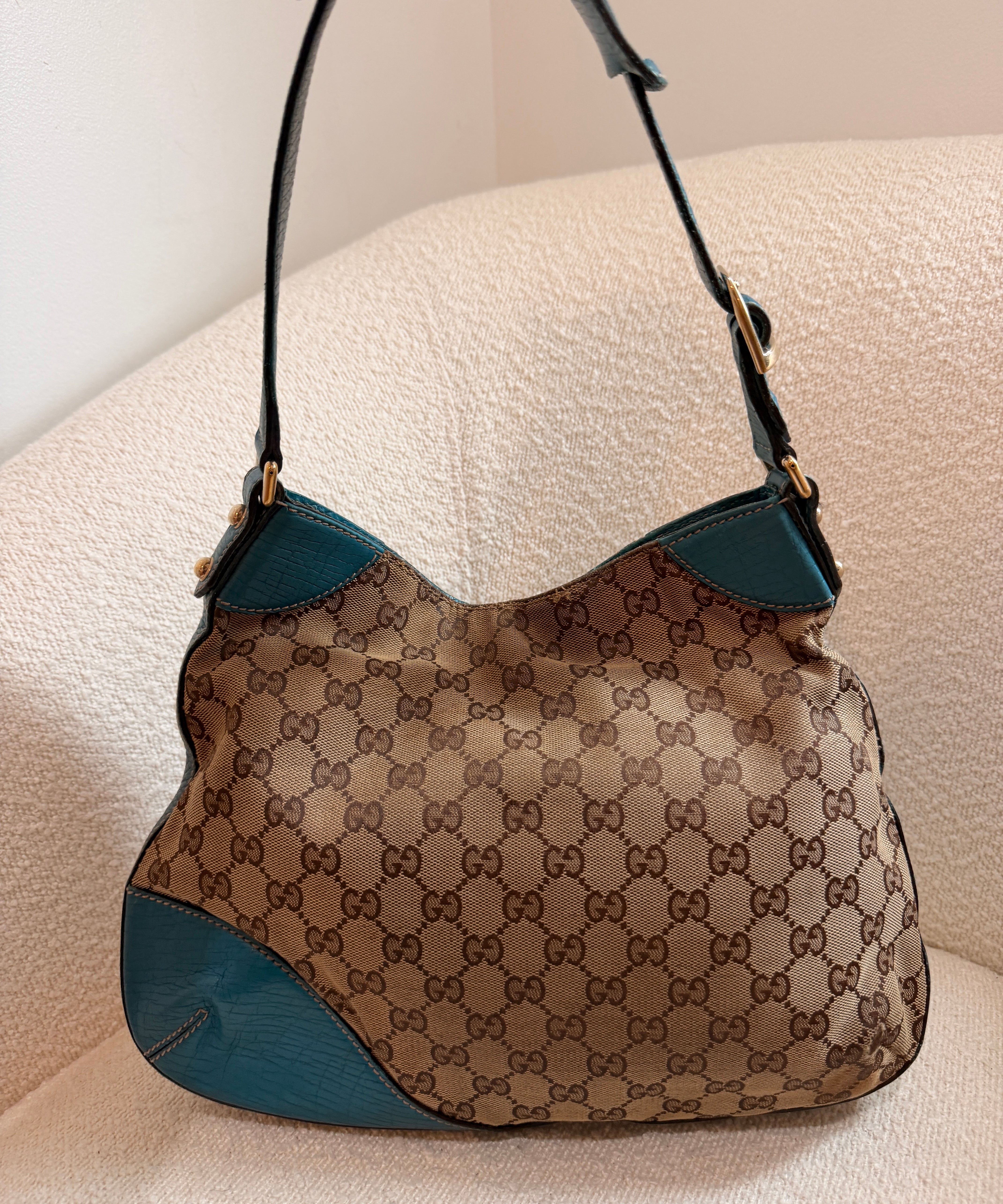 Teal Gucci Horsebit Shoulder Bag