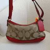 Brown Coach Signature Shoulder Bag with Orange Trim