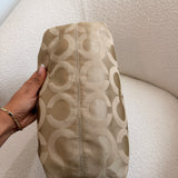 Beige Op Art Madison Signature Shoulder Bag with Pink Straps