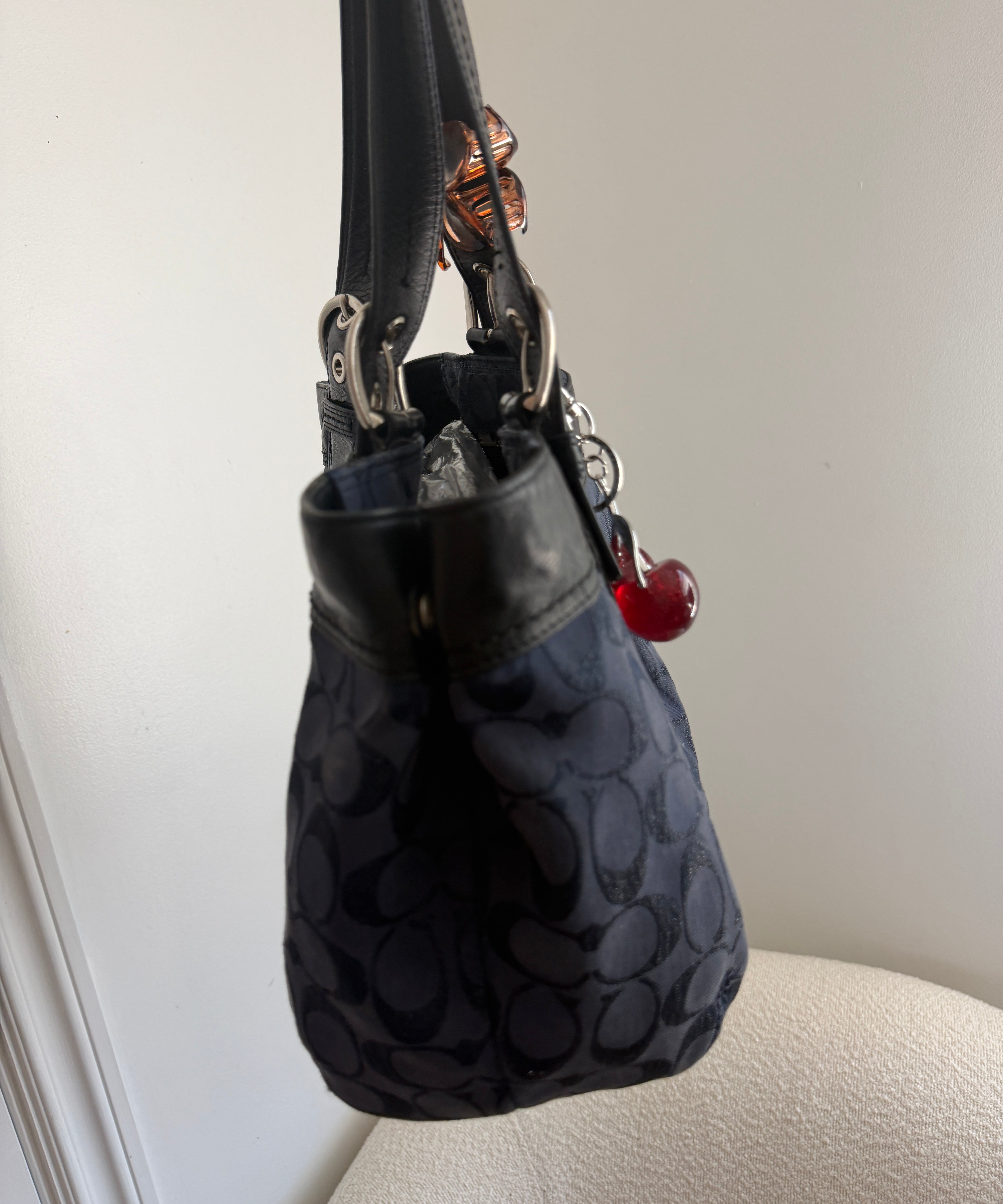 Coach Navy Shimmer Leather Soho Tote Bag