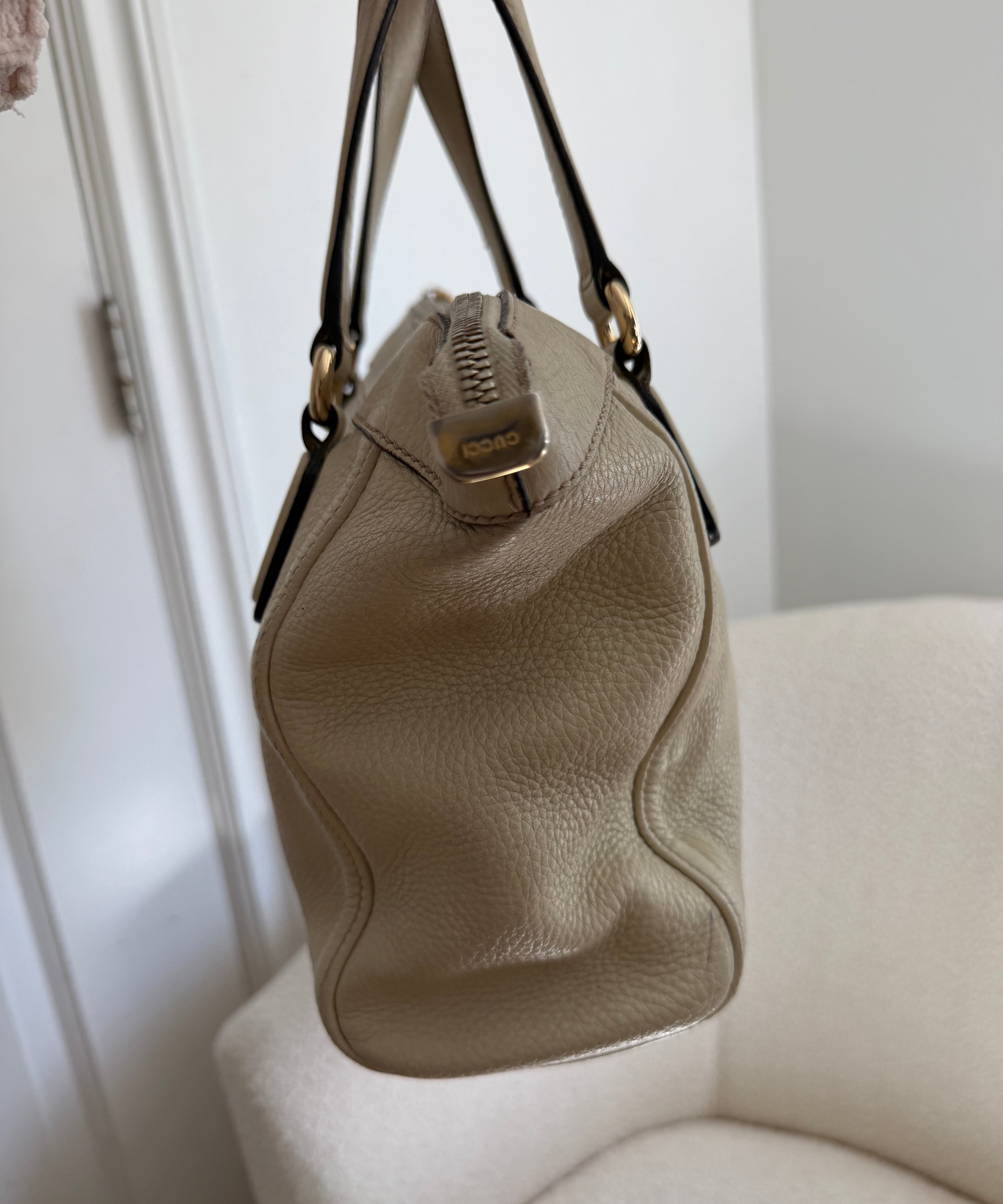 White Leather Gucci Soho Double-G Tote