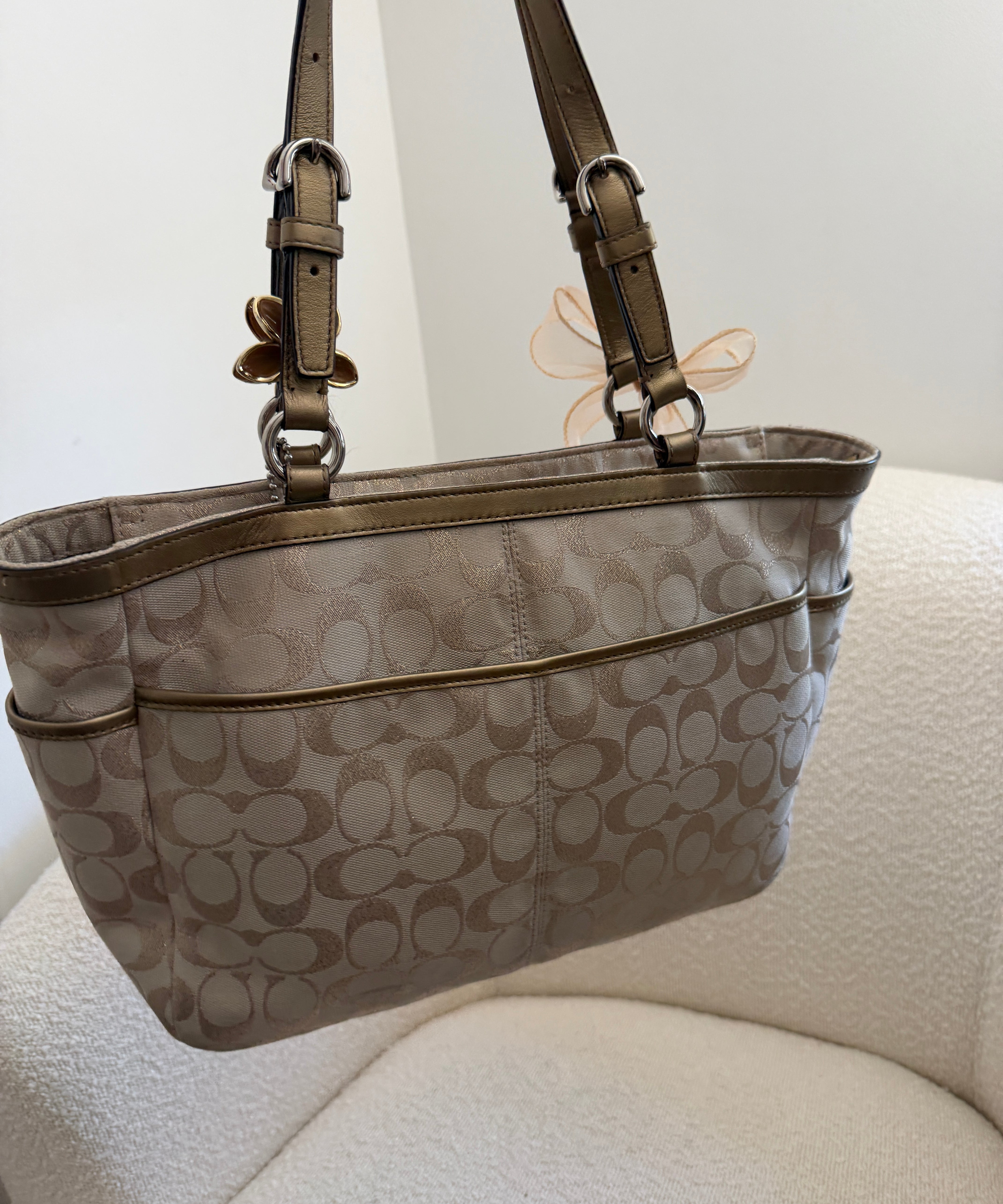 Champagne Coach Signature Tote Bag