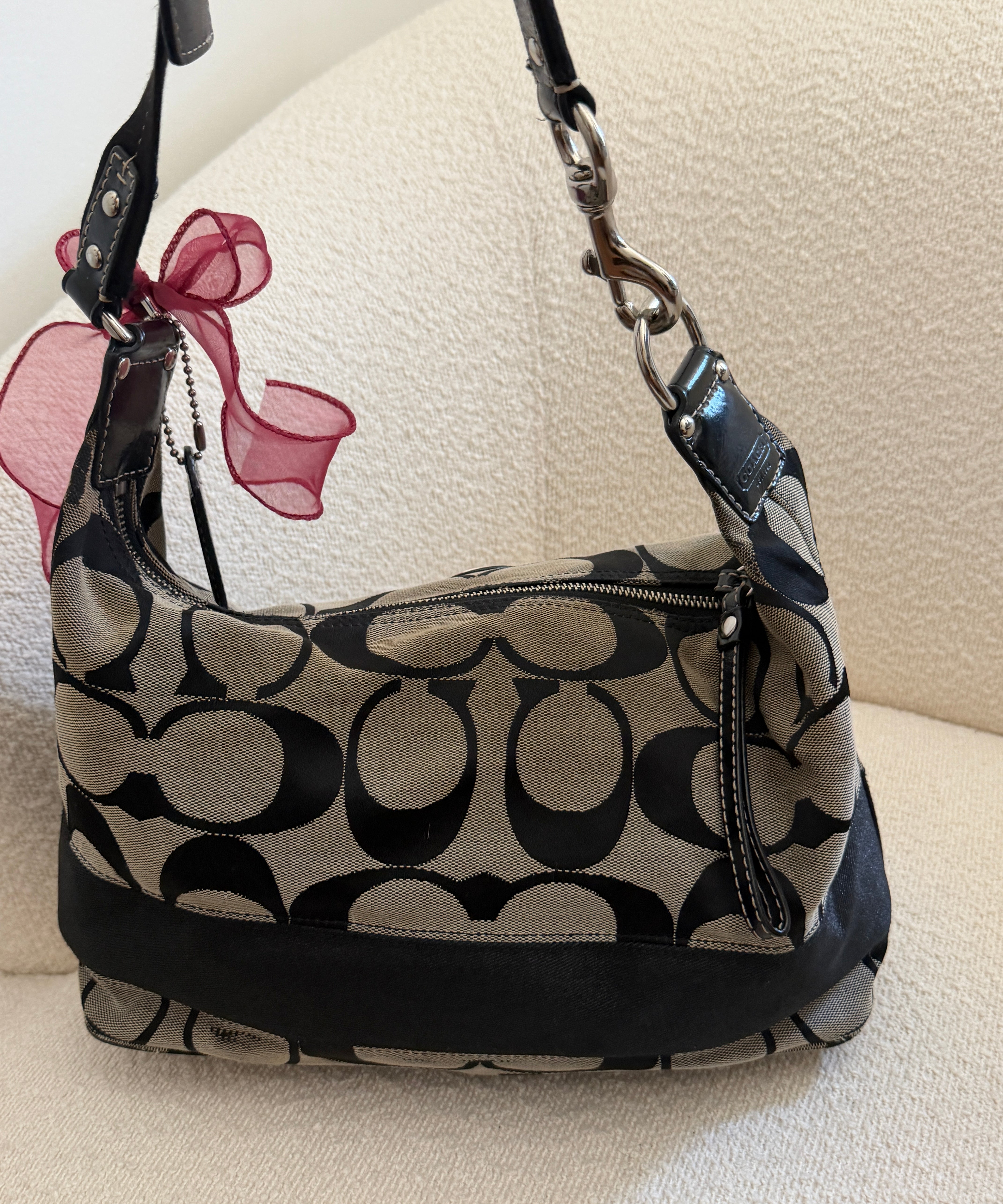Black Signature Coach Stripe Shoulder Bag