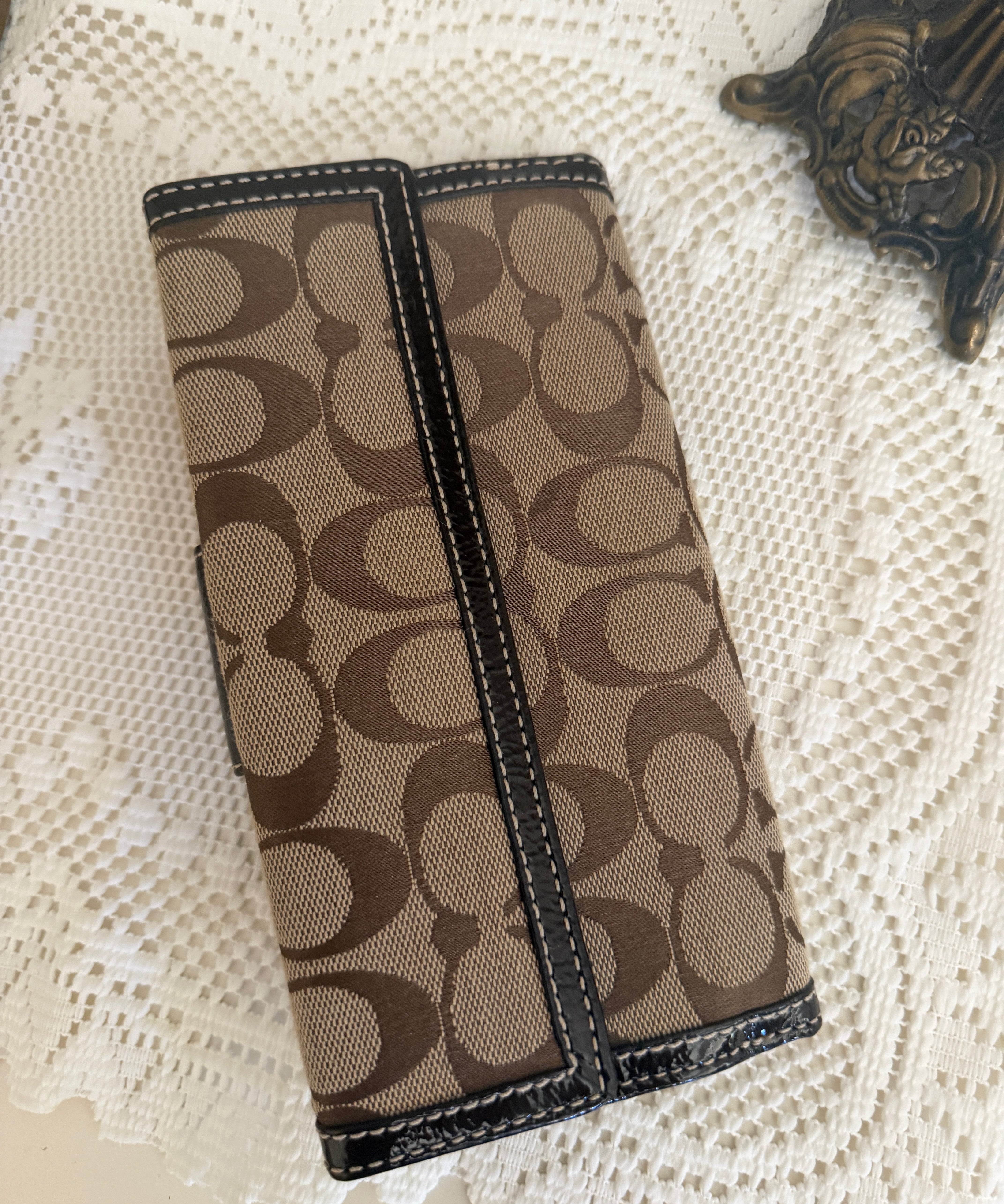 Coach Brown Turnlock Signature Wallet
