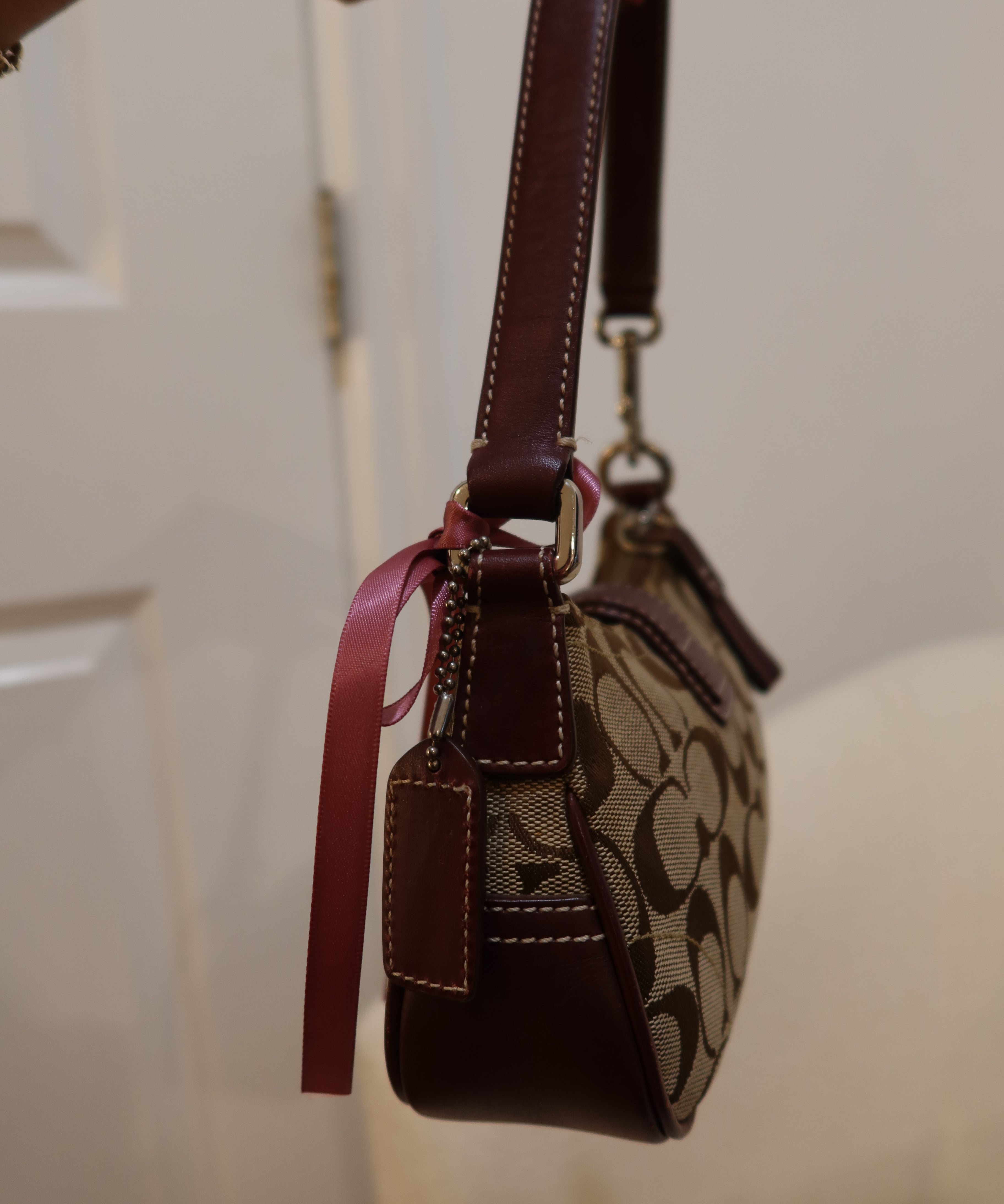 Rare Coach Purple Trim Signature Demi Hamptons Buckle Bag