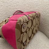Coach Pink Stripe Signature Boston Bag