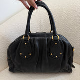 Black Pebbled Leather Prada Bowling Bag