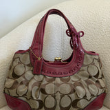 Coach Red Trim Canvas Ergo Kisslock Bag