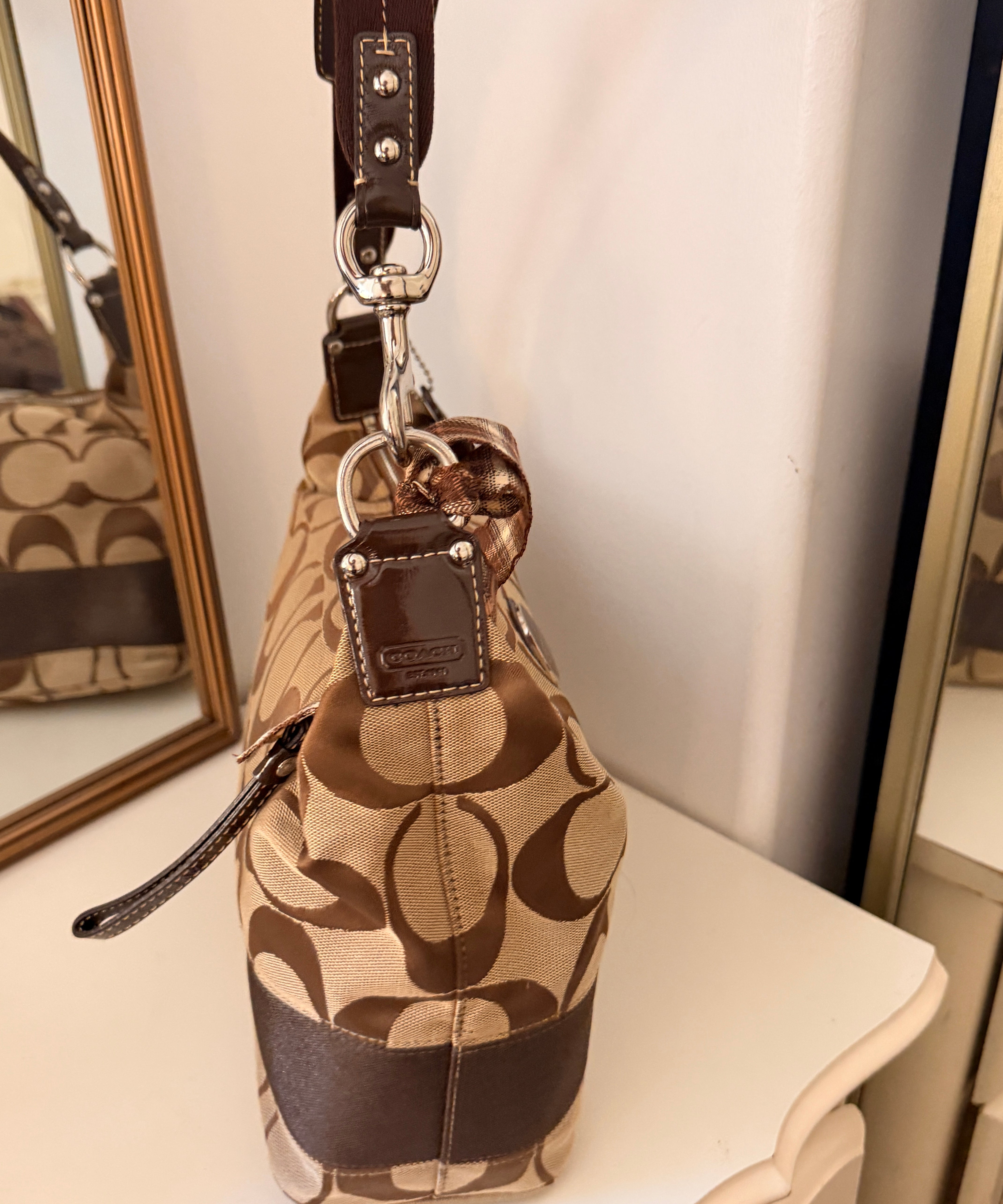 Coach Brown Stripe Signature Shoulder Bag