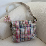 Coach Plaid Madras Poppy Medium Shoulder Bag