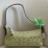 Rare Coach Lime Green Signature East West Baguette with White Trim