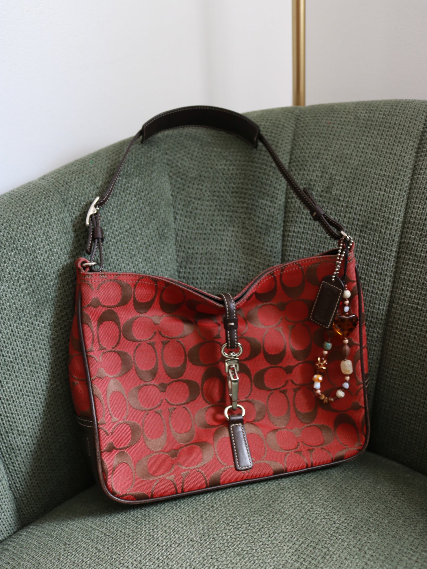 Coach Red Monogram Hamptons Clip Bag