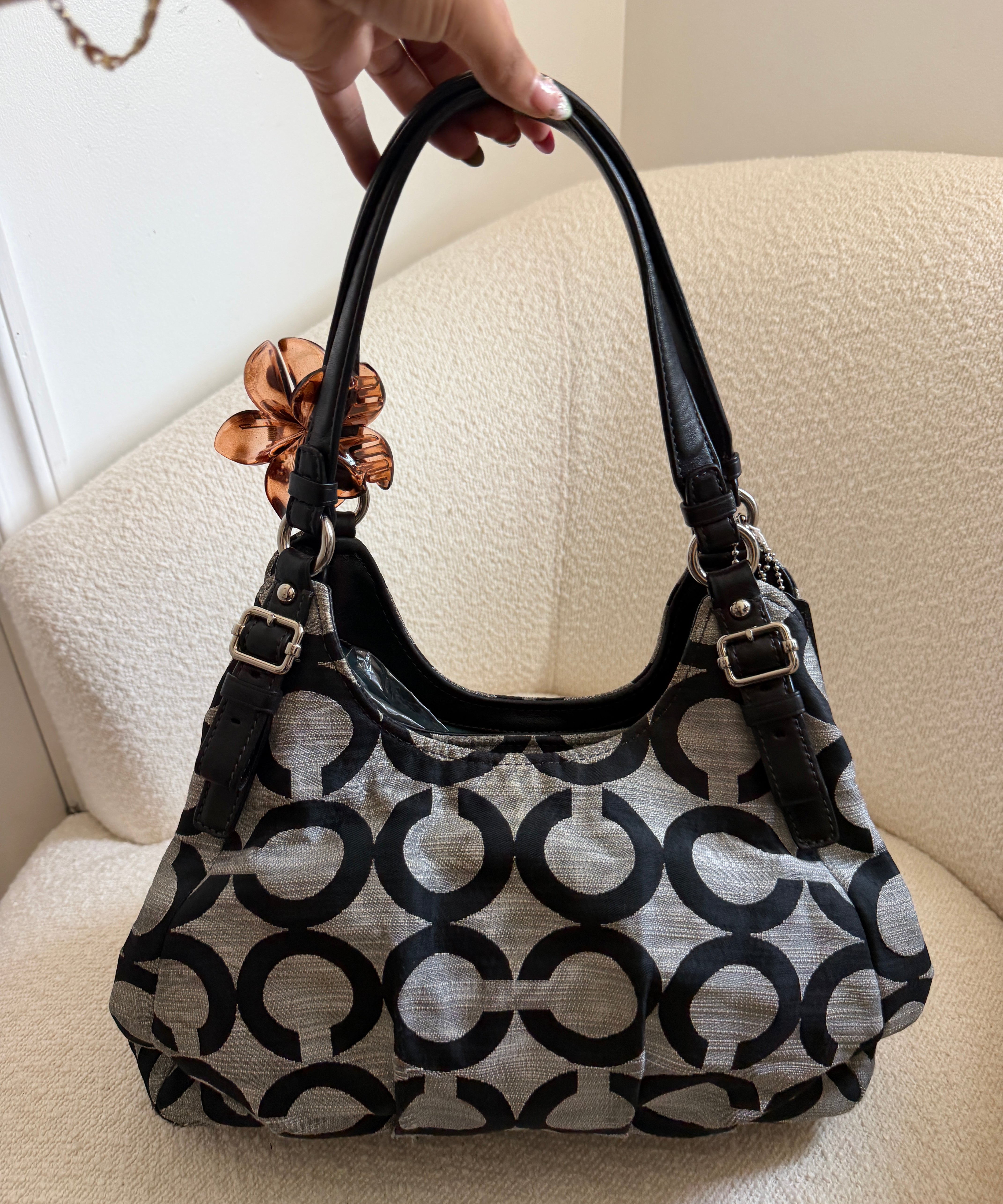 Coach Grey Op Art Signature Maggie Bag