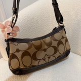 Brown Coach Signature Shoulder Bag with Brown Leather Trim