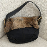Coach Black Rabbit Fur Trim Mini Hobo Bag