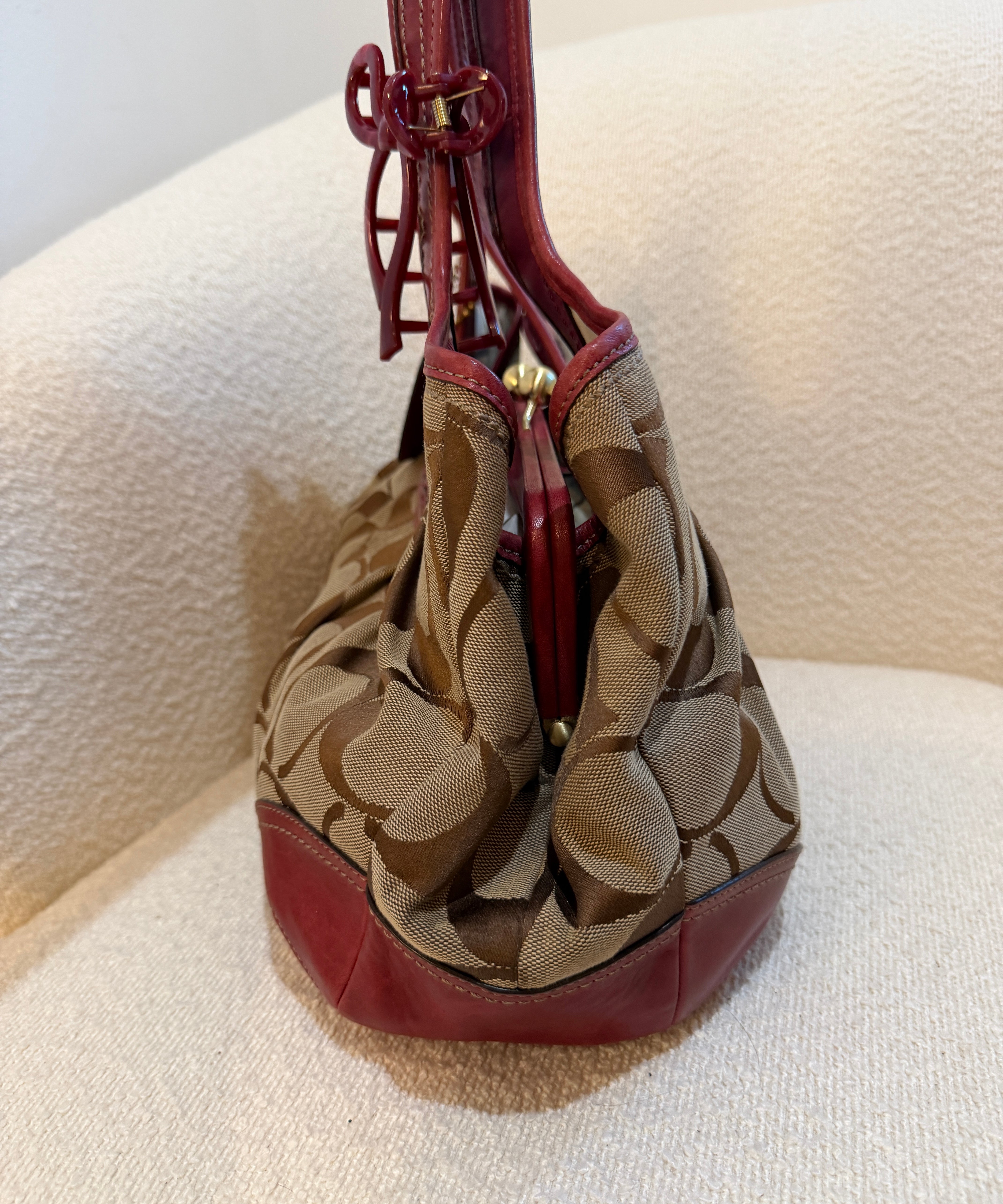 Coach Red Trim Canvas Ergo Kisslock Bag