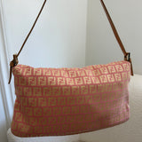 Rare Pink Fendi Zucca Baguette FF Shoulder Bag