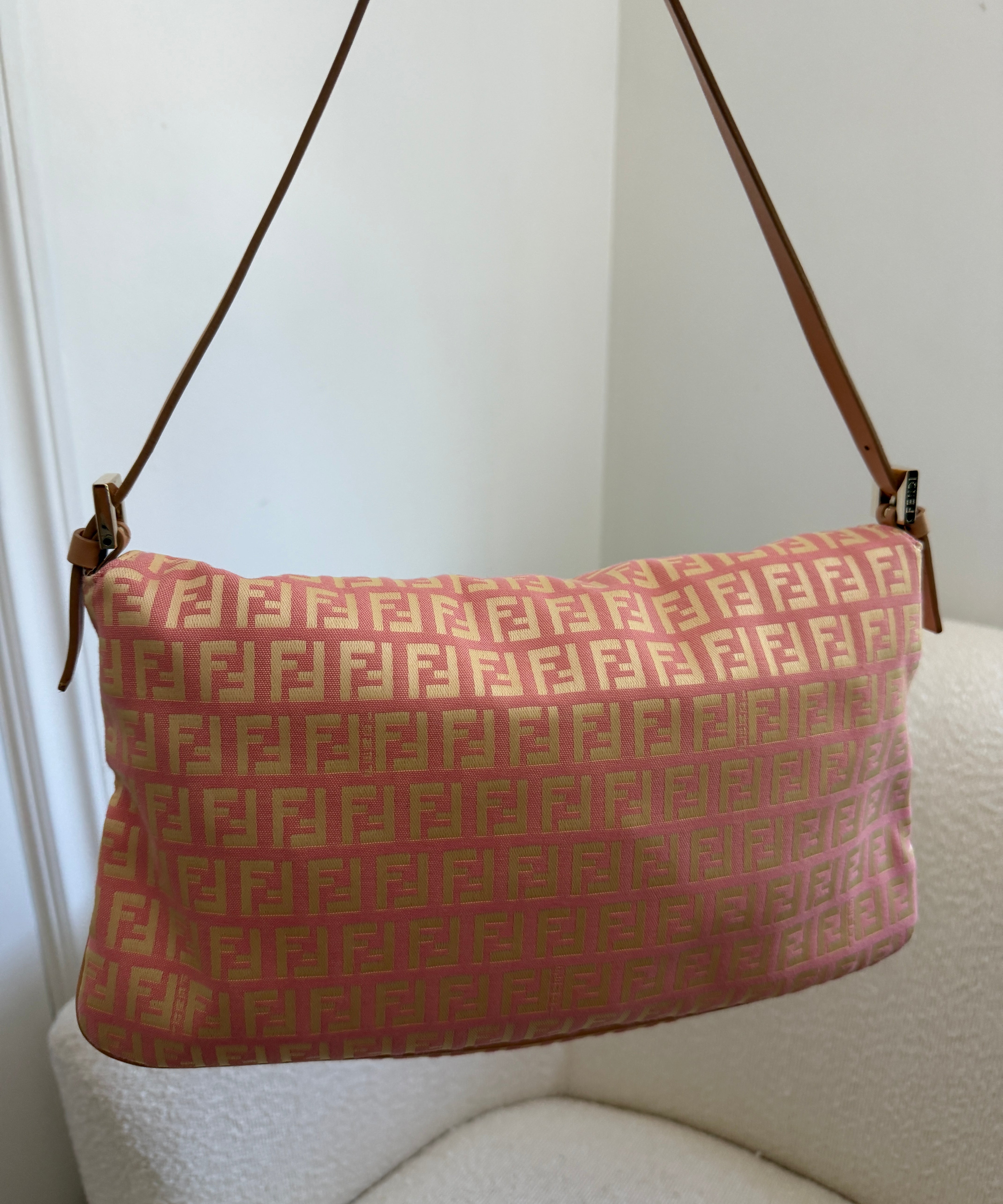 Rare Pink Fendi Zucca Baguette FF Shoulder Bag