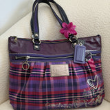Coach Plaid Purple Madras Poppy Tote Bag