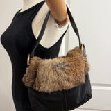 Coach Black Rabbit Fur Trim Mini Hobo Bag