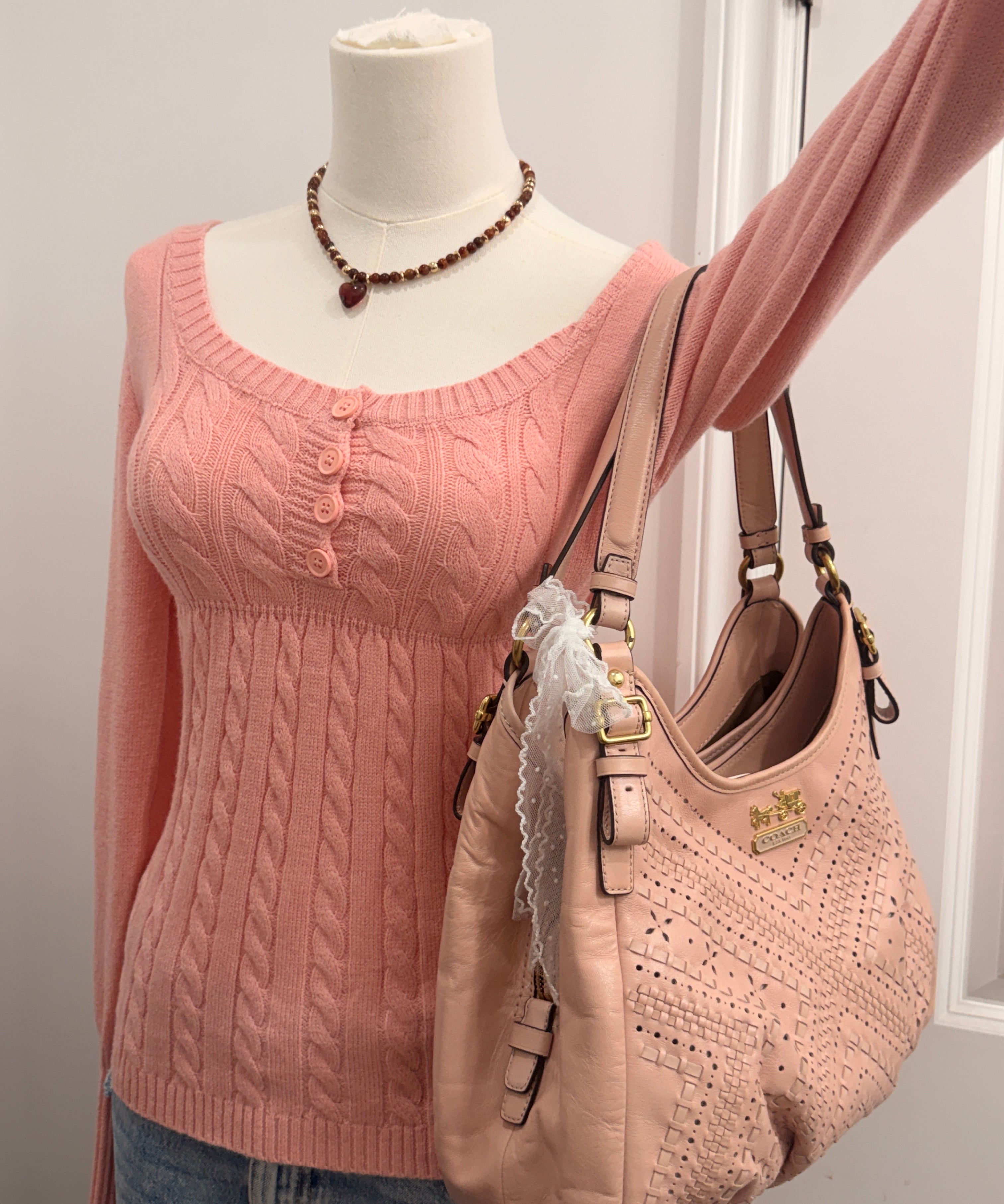 Coach Pink Leather Eyelet Maggie Shoulder Bag