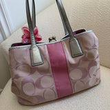 Coach Pink Stripe Kisslock Tote