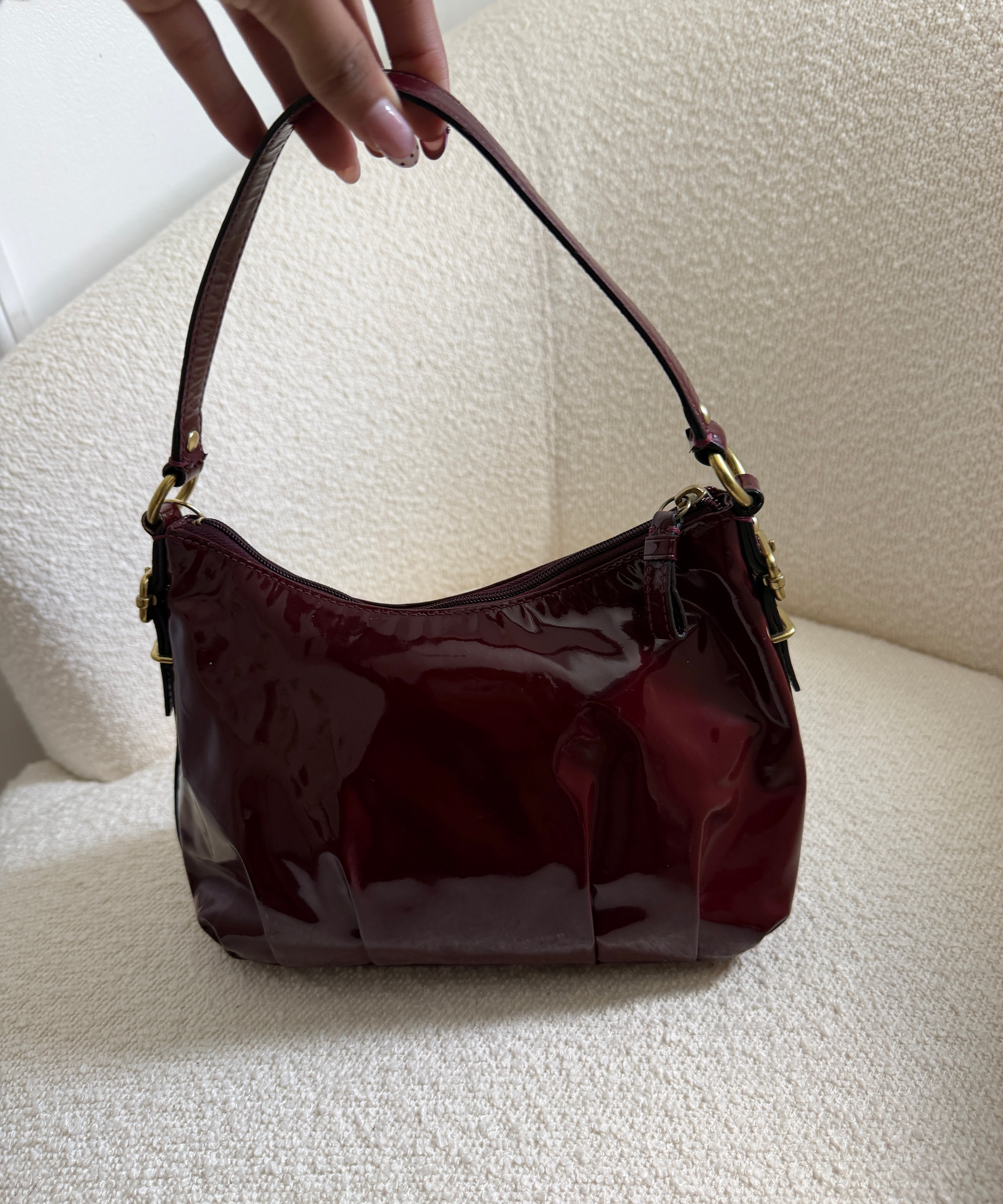 Coach Burgundy Patent Leather Madison Shoulder Bag