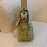 Rare Coach Lime Green Signature East West Baguette with White Trim