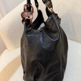 Black Leather Gucci D-Ring Large Shoulder Bag
