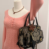 Coach Poppy Signature Pushlock Satchel Bag
