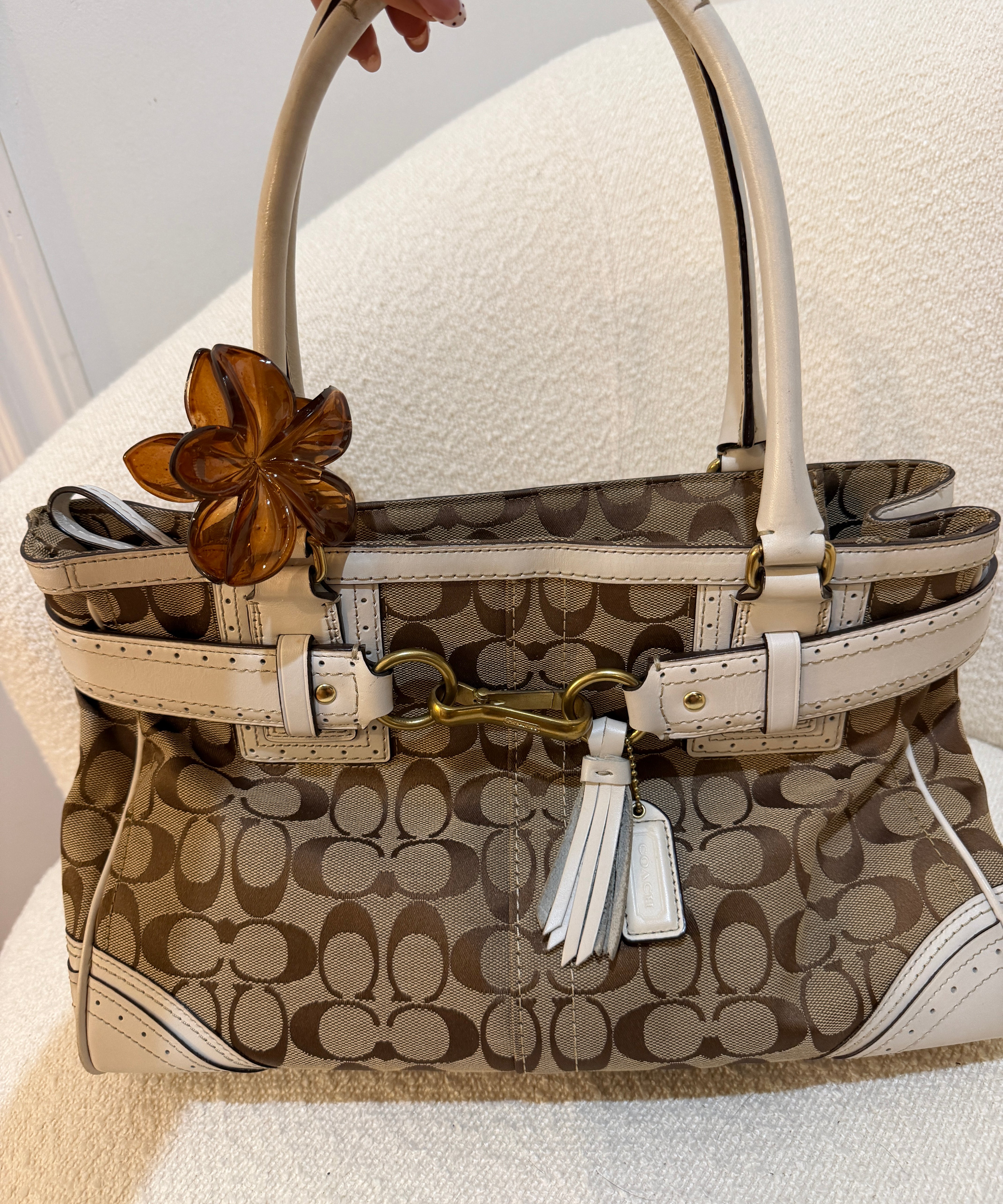 Coach White Canvas Hamptons Carry-All Bag
