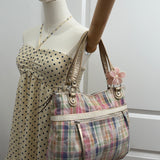 Coach Plaid Madras Poppy Tote Bag