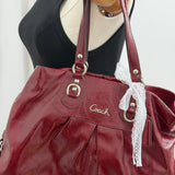 Coach Burgundy Patent Leather Ashley Carry-All Bag