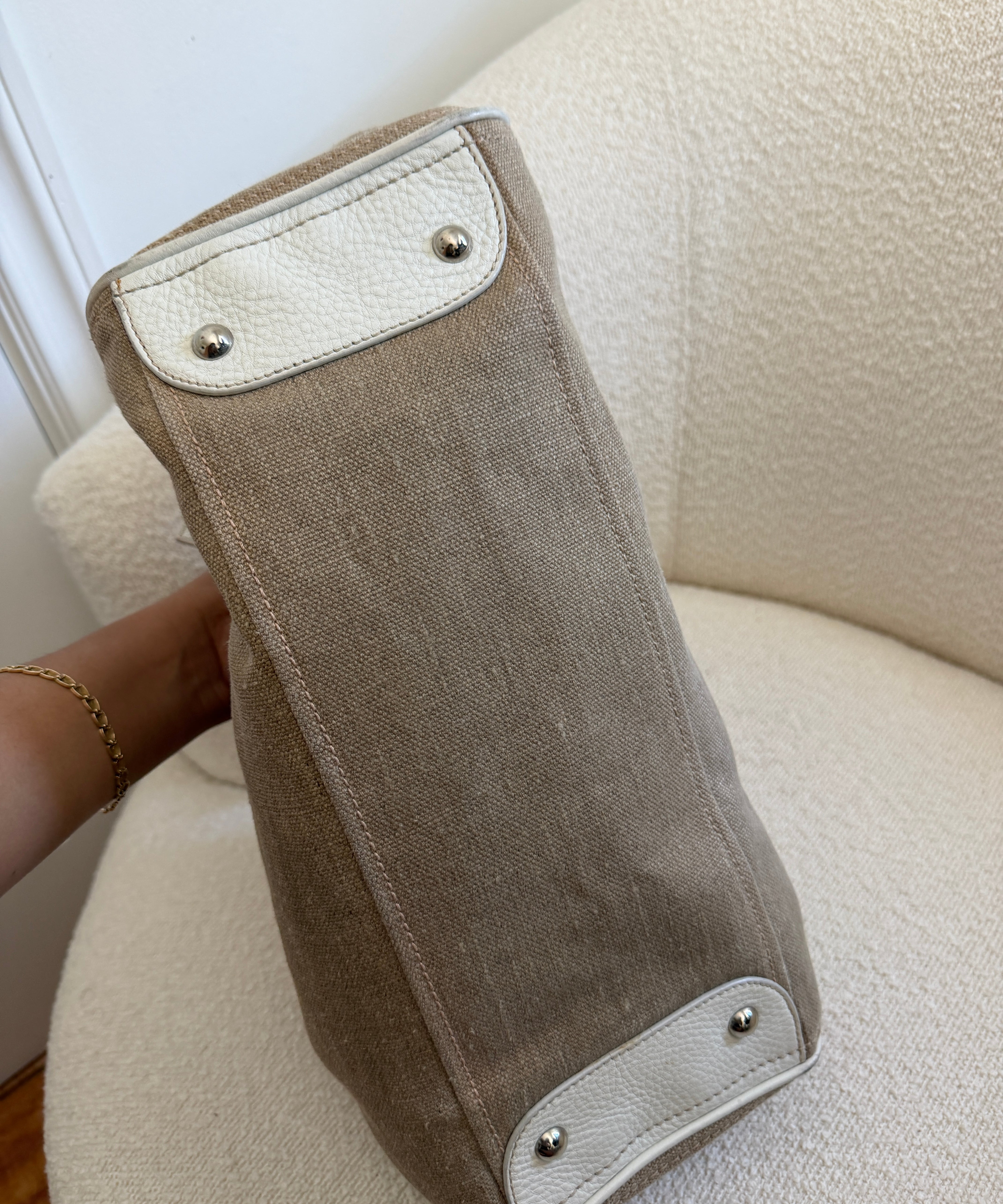Beige Archive Miu Miu Studded Flower Shoulder Bag