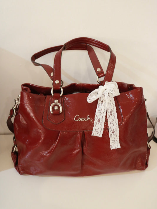 Coach Burgundy Patent Leather Ashley Carry-All Bag