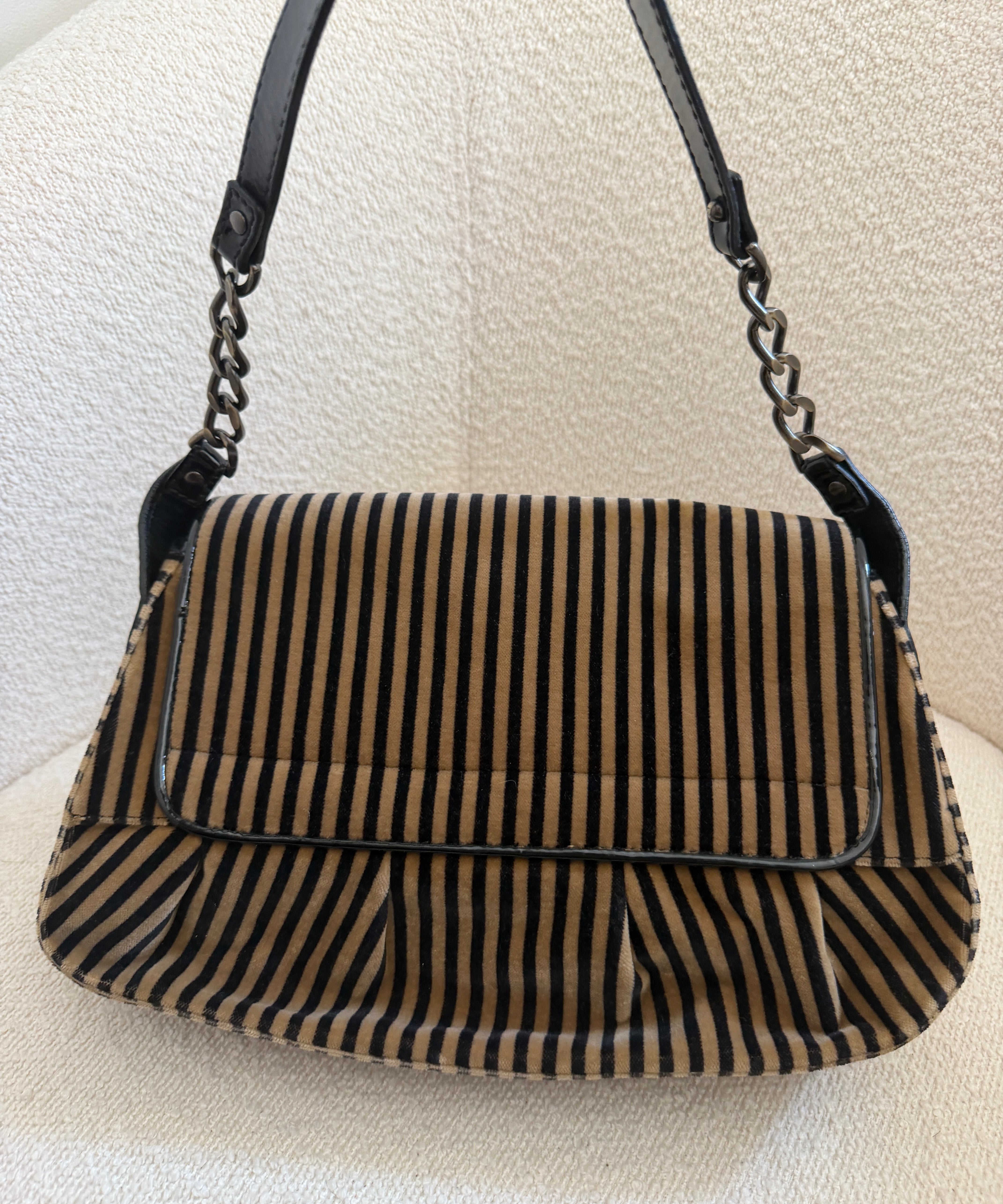 Fendi Velvet Striped B Bis Shoulder Bag