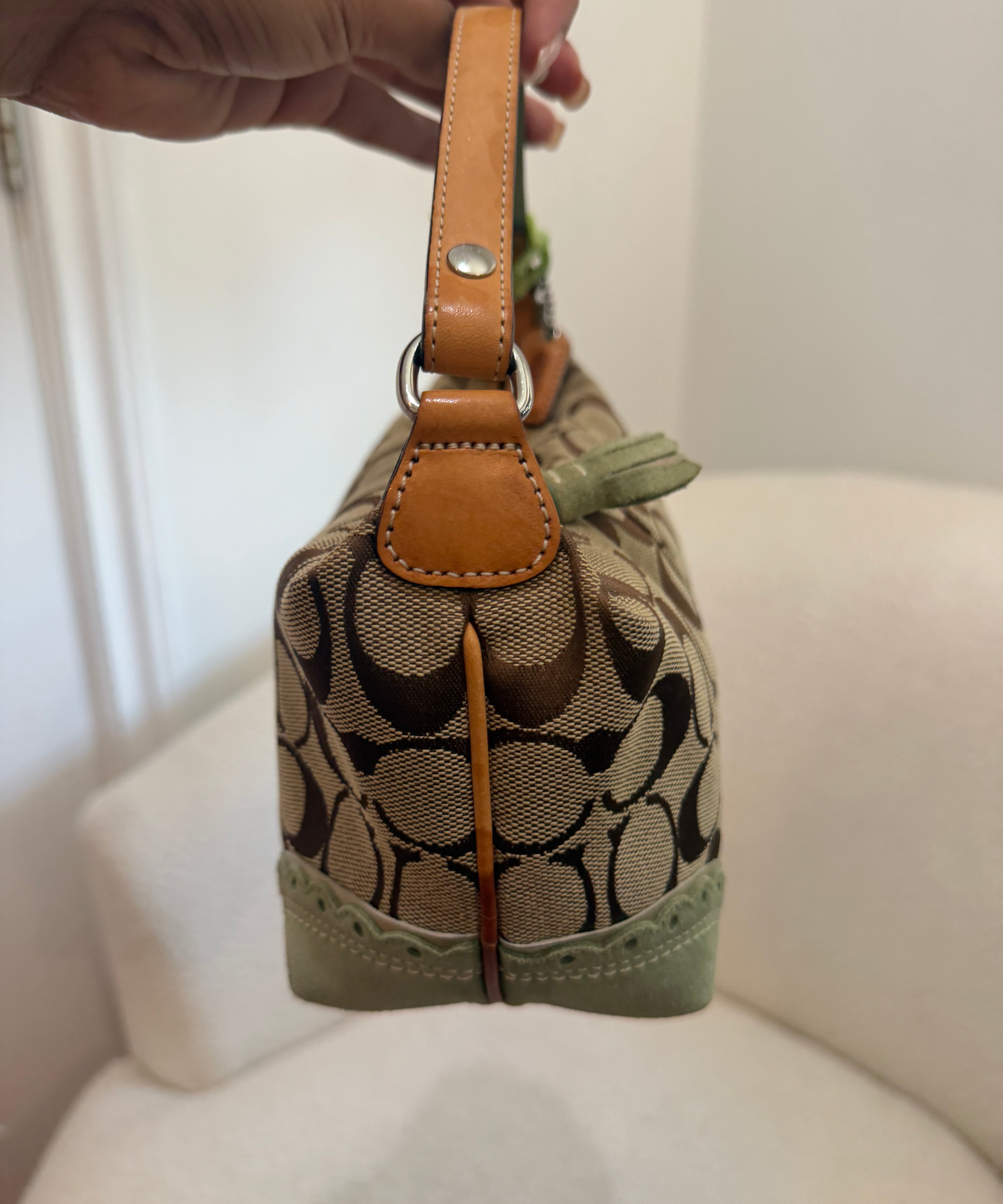 Coach Green Trim Signature Pochette