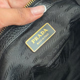 Black Pebbled Leather Prada Bowling Bag
