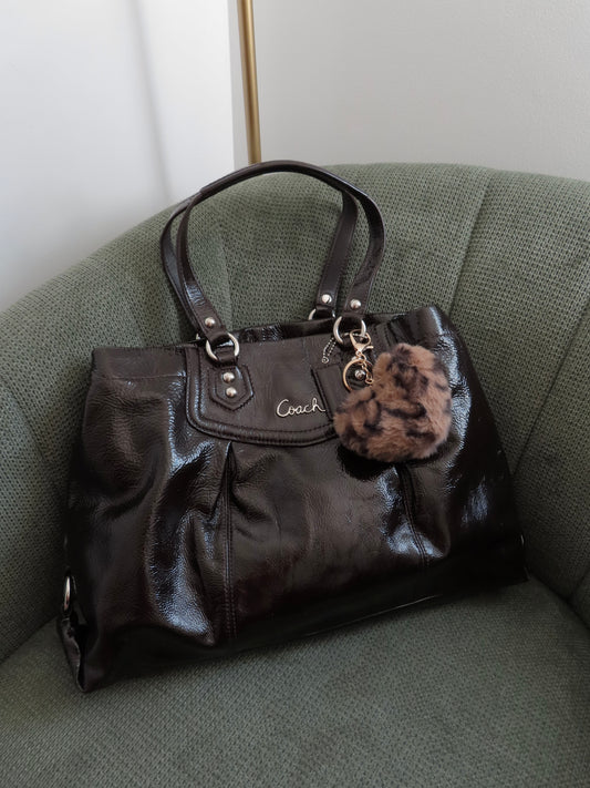 Coach Brown Patent Leather Ashley Carry-All Bag