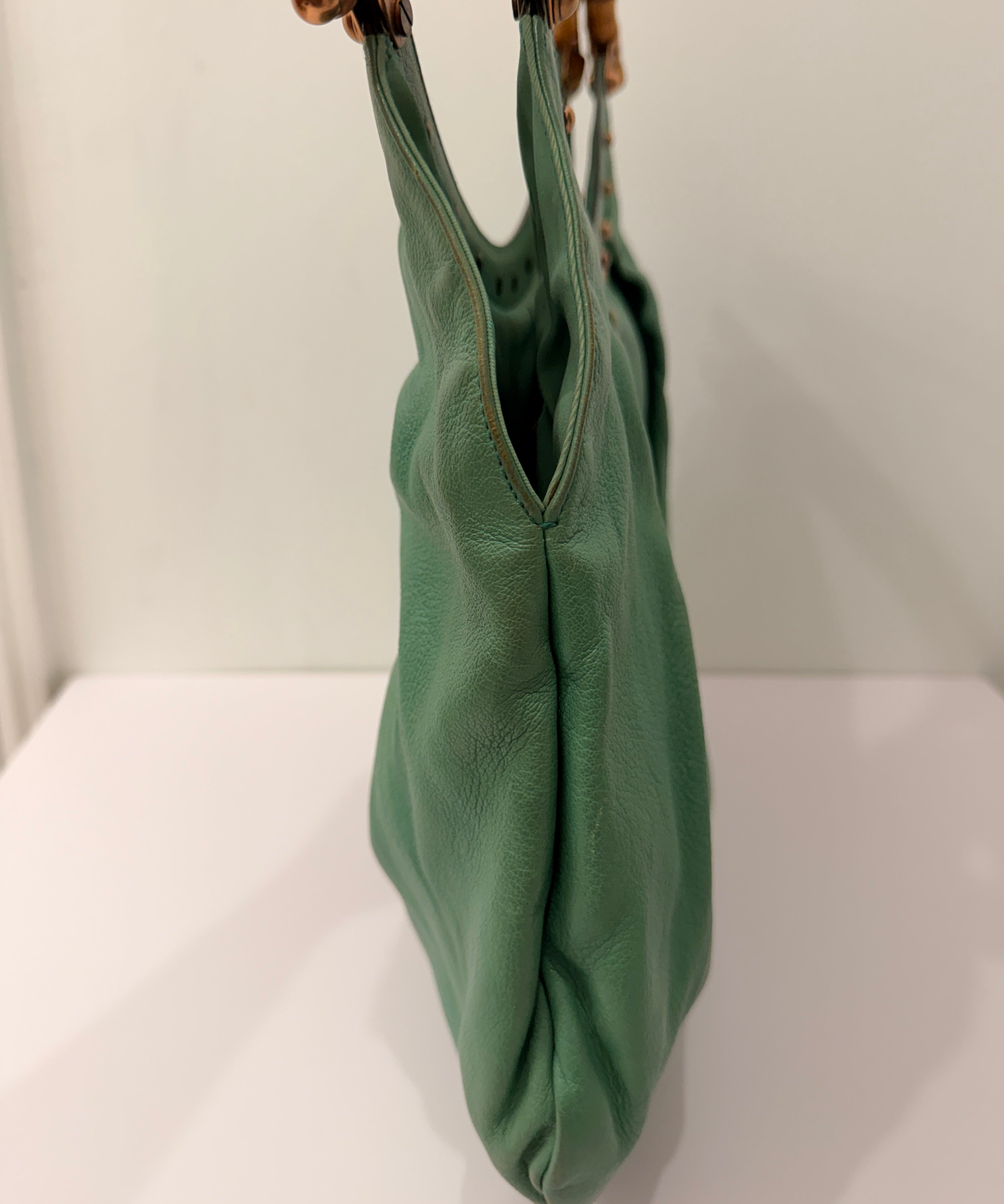 Teal Gucci Leather Bamboo Handle Studded Hobo