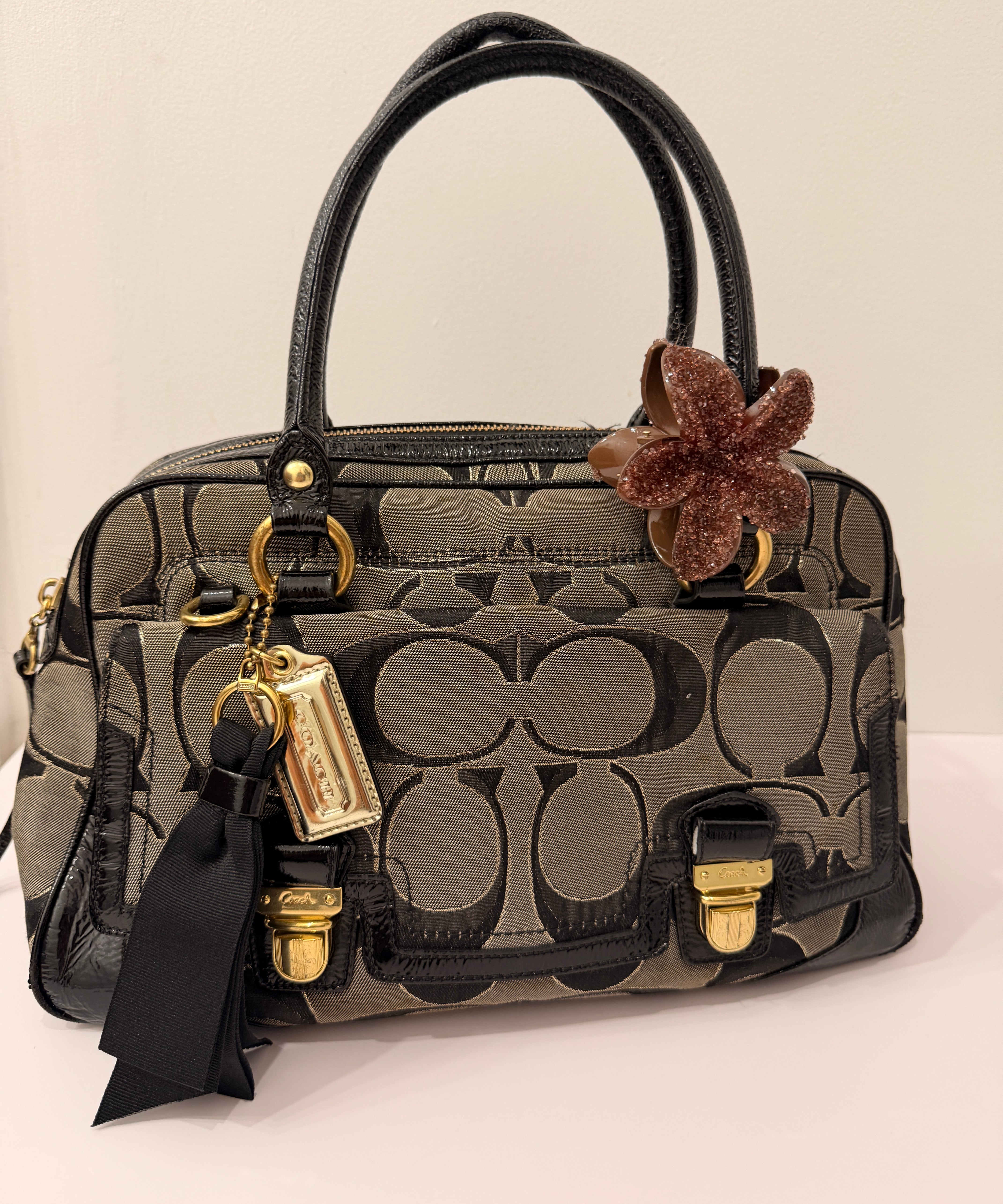 Coach Poppy Signature Pushlock Satchel Bag