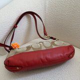 Brown Coach Signature Shoulder Bag with Orange Trim