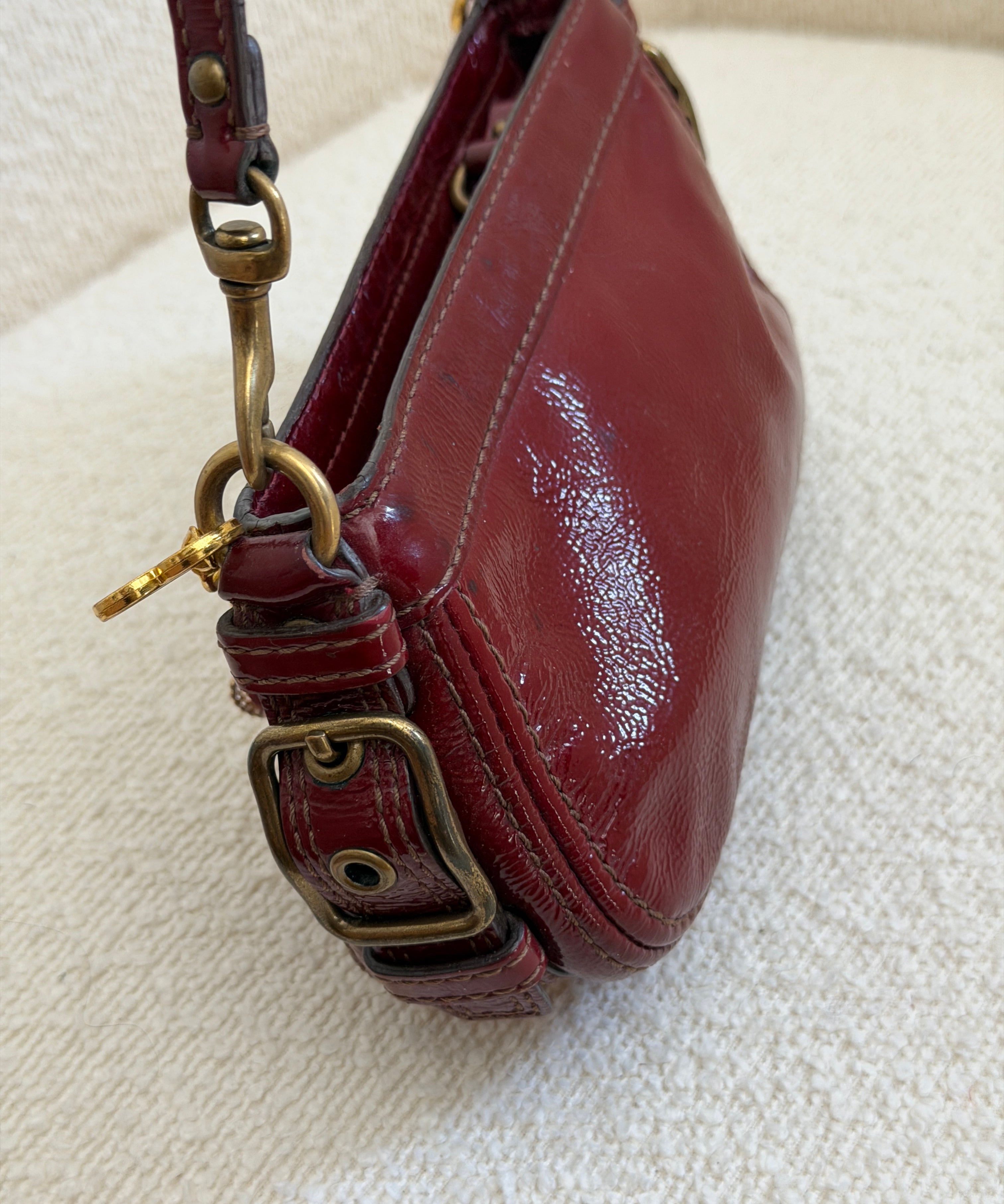 Coach Red Patent Leather Micro Zoe Bag