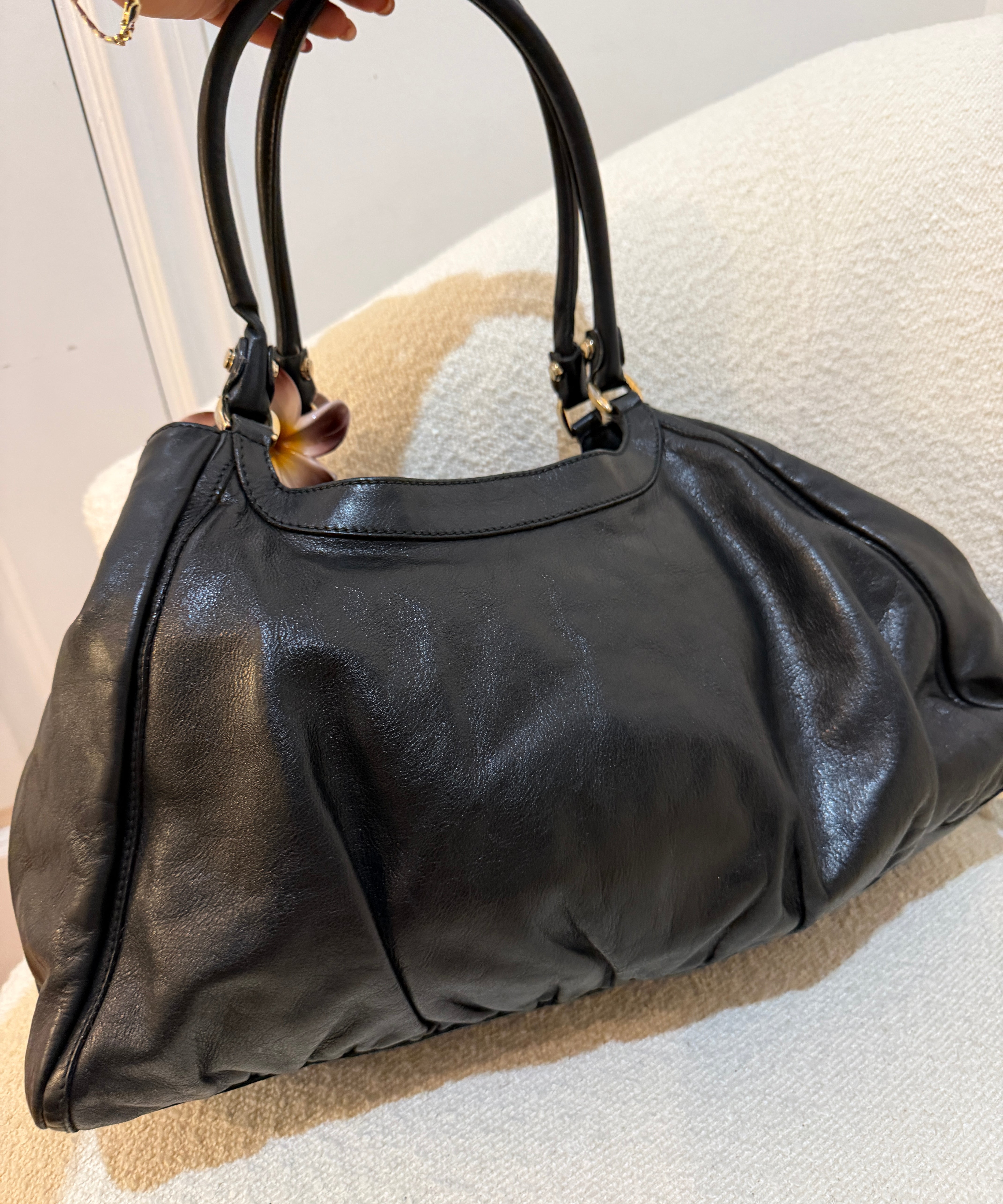 Black Leather Gucci D-Ring Large Shoulder Bag