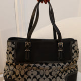 Coach Grey Signature Gallery Tote with Black Leather Trim Bag