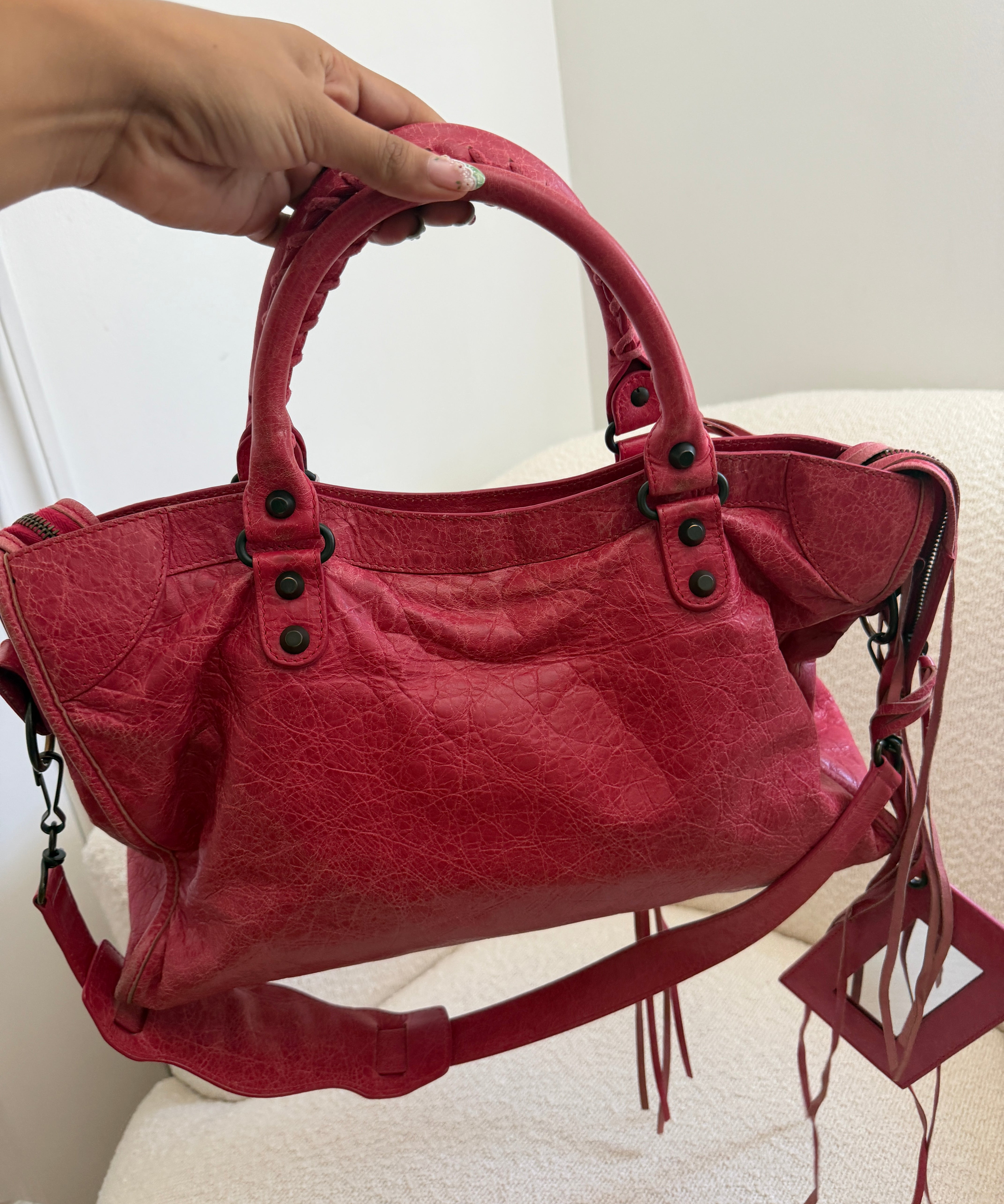 Red Balenciaga MotoCross City Bag