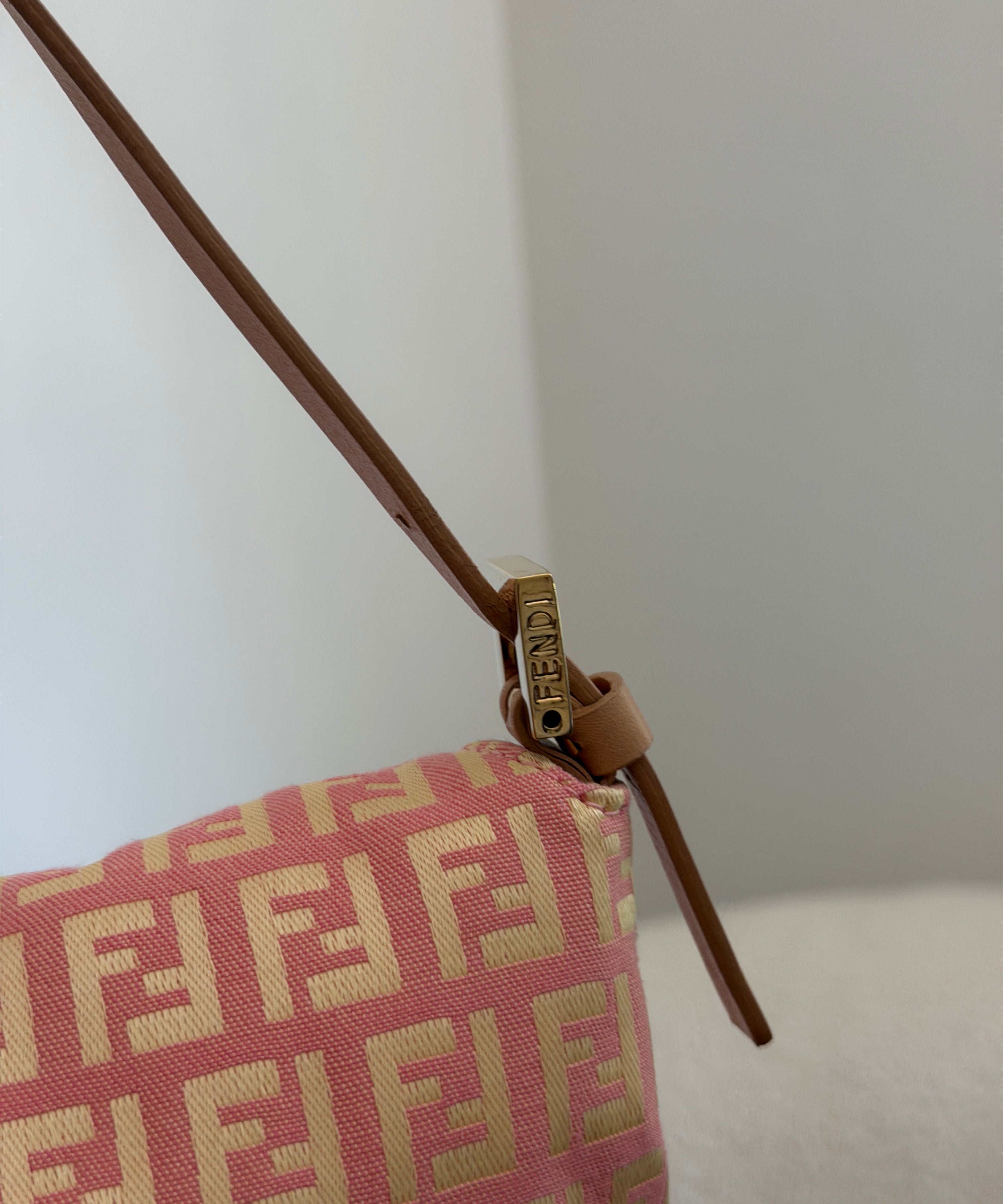Rare Pink Fendi Zucca Baguette FF Shoulder Bag