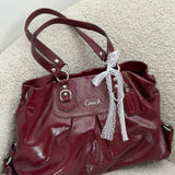 Coach Burgundy Patent Leather Ashley Carry-All Bag