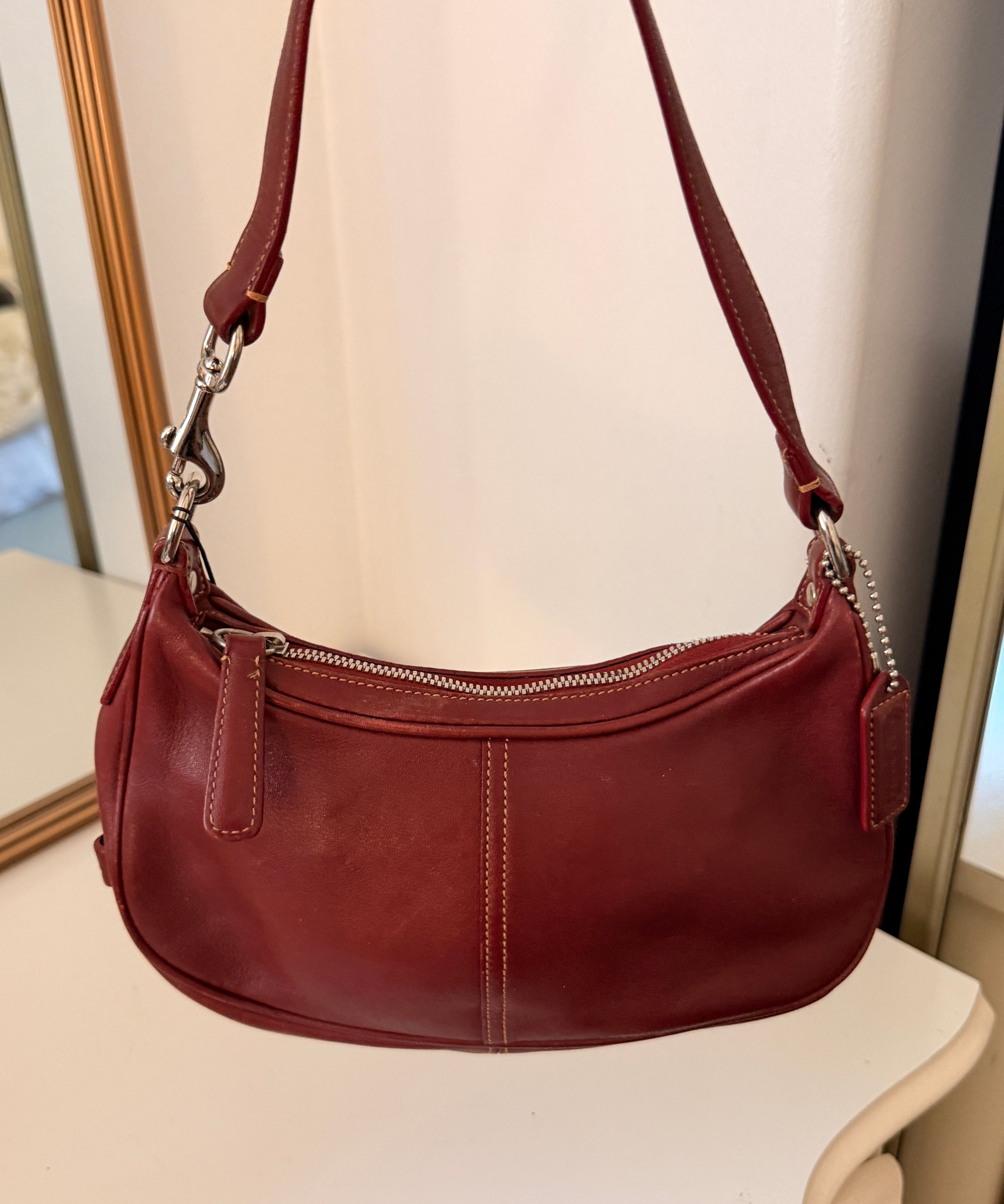 Coach Red Leather Hamptons Mini Hobo Bag