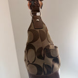Beige Coach Signature Shoulder Bag with Tan Trim